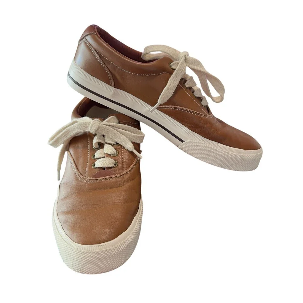 Polo Ralph Lauren Mens SoftBrown Leather Sneakers Size 9.5 - Picture 6 of 7